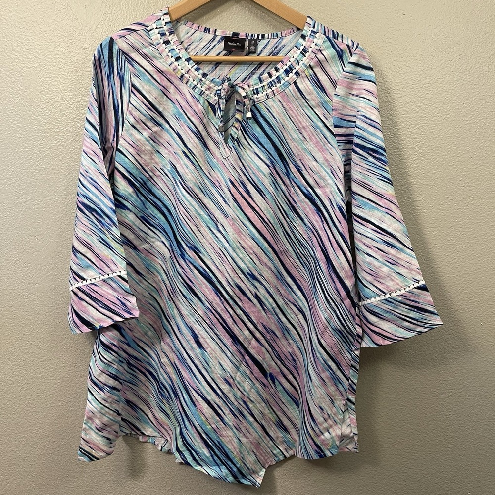 Rafaela Maximalist Asymmetrical Linen Tunic Abstract Artsy Vacation Cruise Sz‎ L
